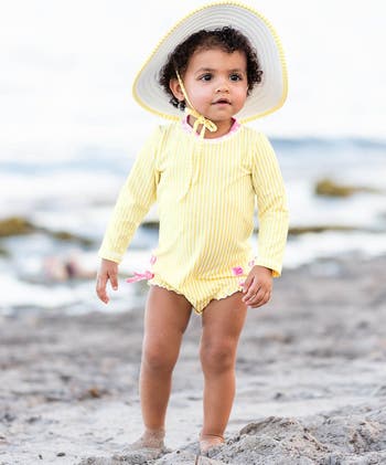 Girls Seersucker Long Sleeve UPF50+ One Piece Rash Guard