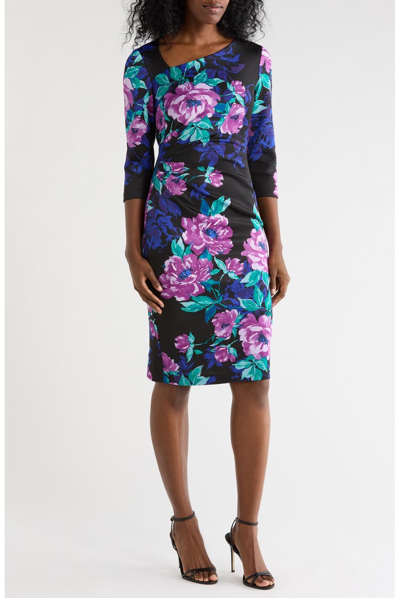 Asymmetric Midi Dress, Main, color, BLACK MULTI