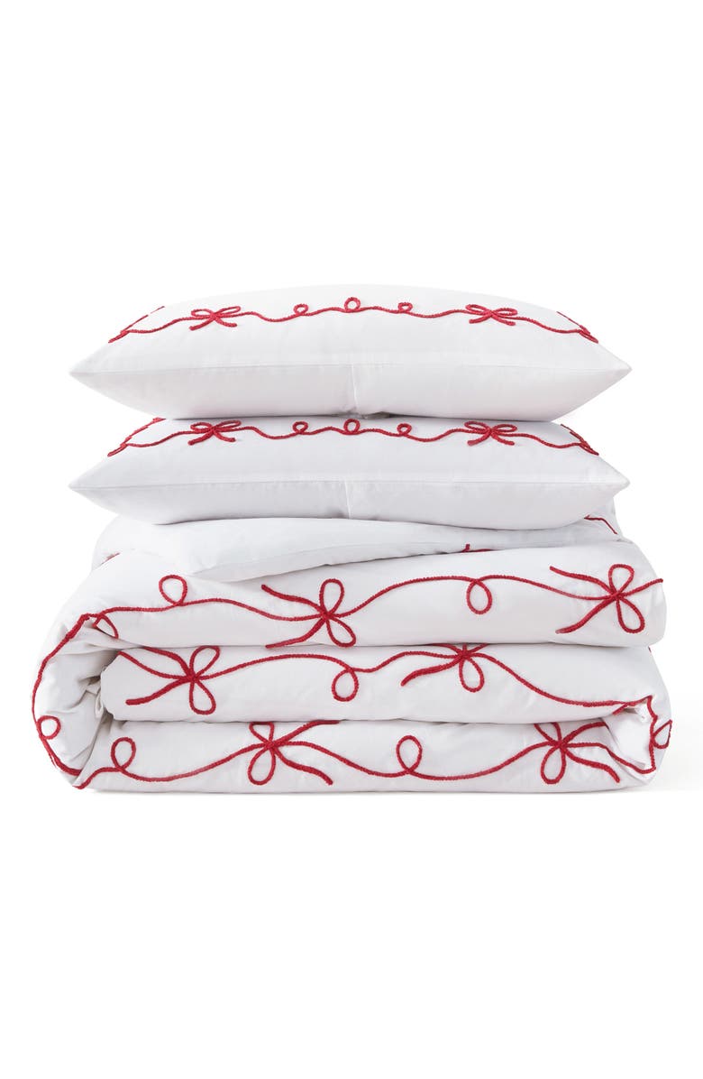 Peri Home Sasha Bows Duvet Cover & Sham Set, Main, color, Chili Red