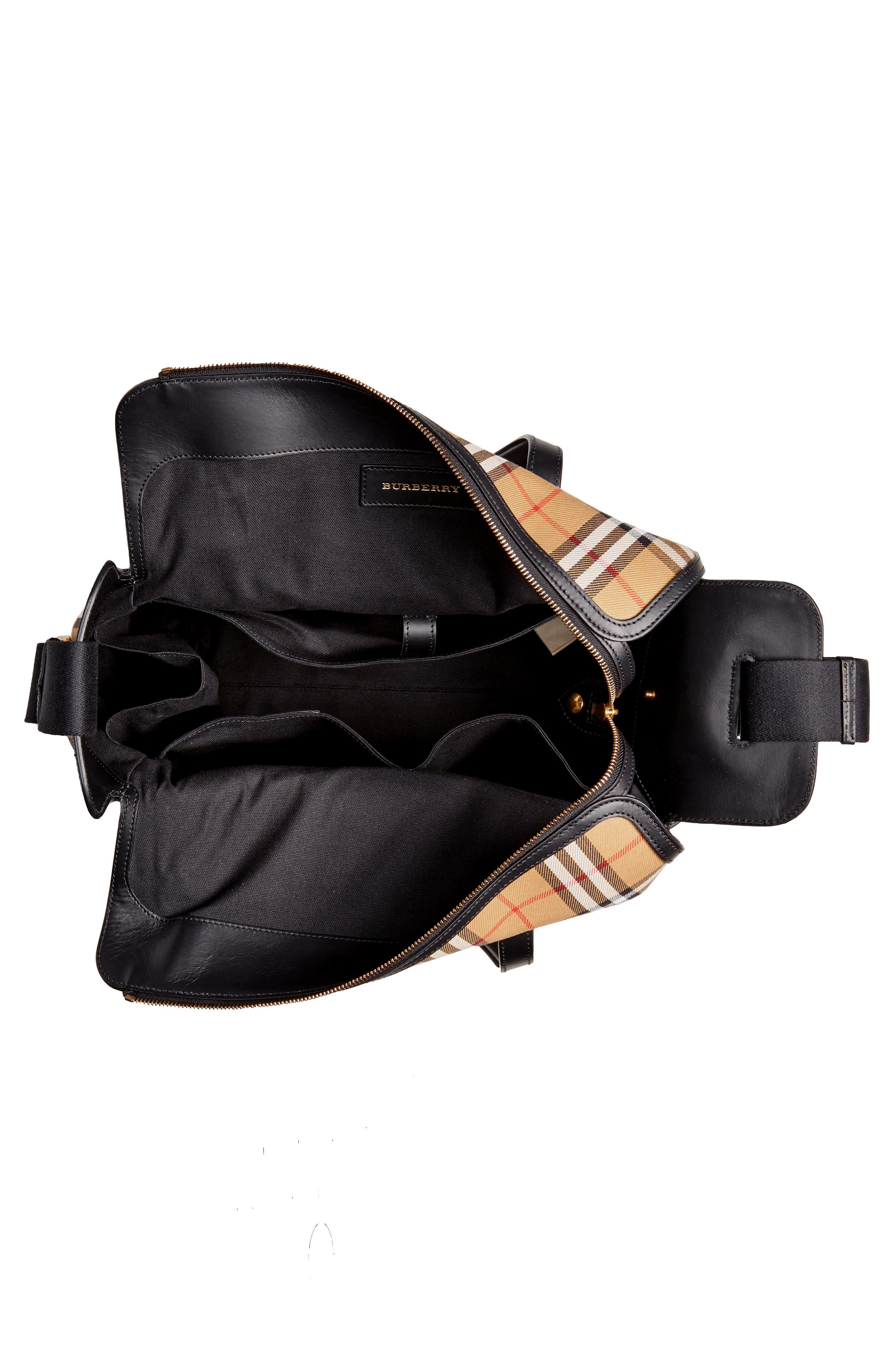 Burberry Kingswood Vintage Check & Leather Diaper Tote, Alternate, color, 