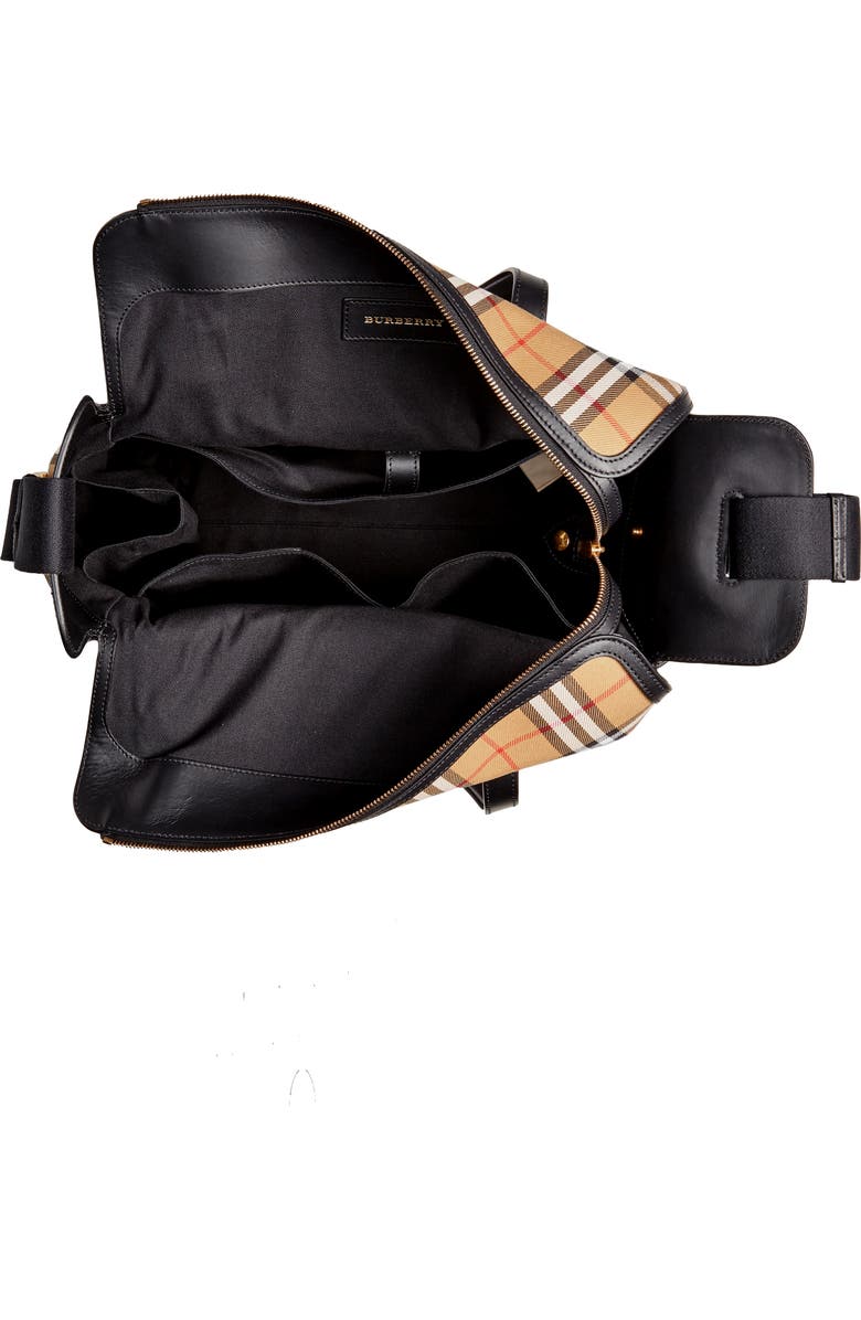 Burberry Kingswood Vintage Check & Leather Diaper Tote, Alternate, color,