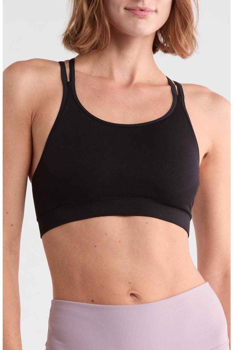 Seamless Strappy Sports Bra, Main, color, BLACK