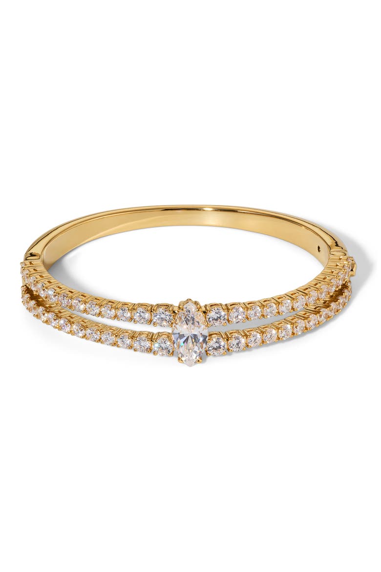 Everleigh Cubic Zirconia Hinged Bangle Bracelet, Main, color, GOLD