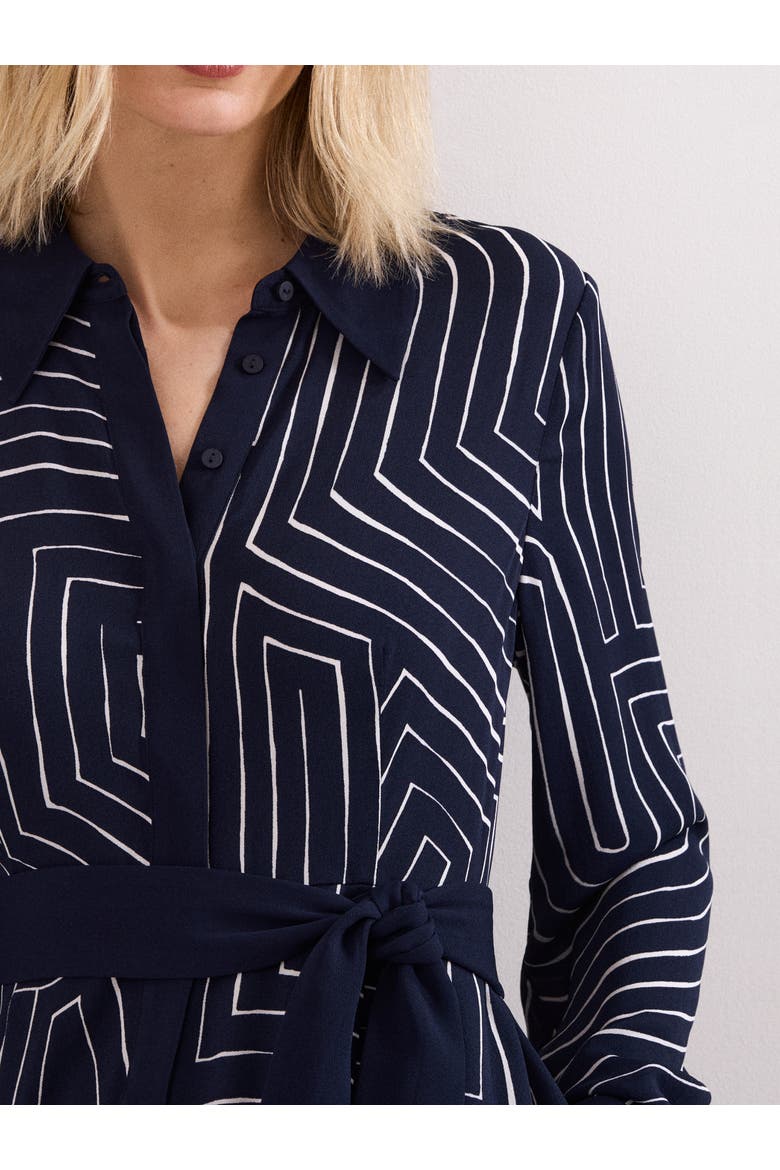 Charlotte Long-Sleeve Belted Midi Dress, Alternate, color, Navy/Ivory