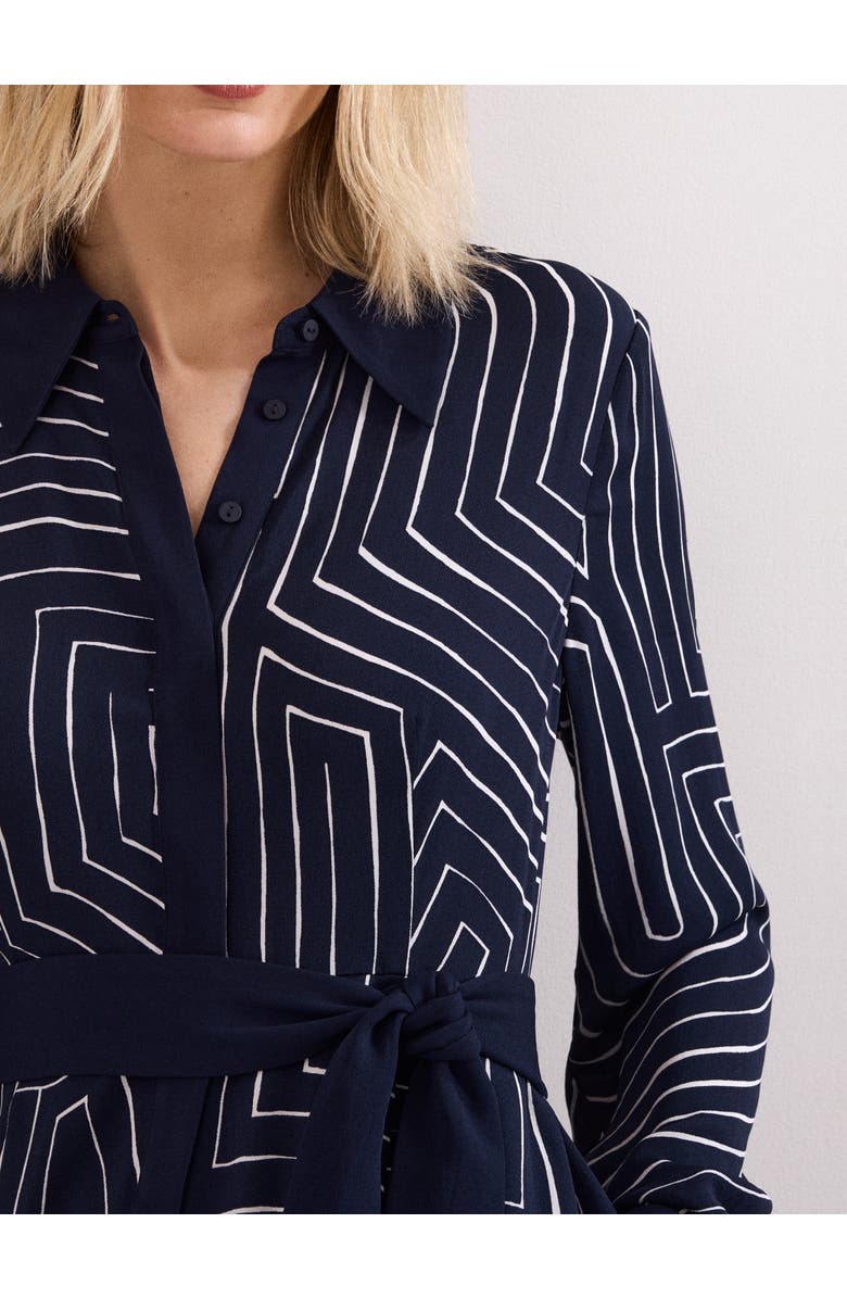 Phase Eight Charlotte Long-Sleeve Belted Midi Dress, Alternate, color, Navy/Ivory