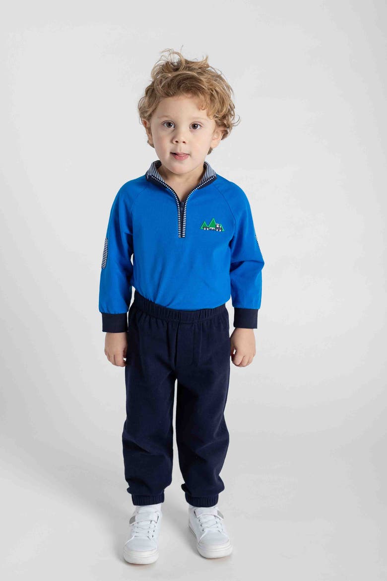 Knit Raglan 1/2 Zip Shirt With Train, Alternate, color, Blue