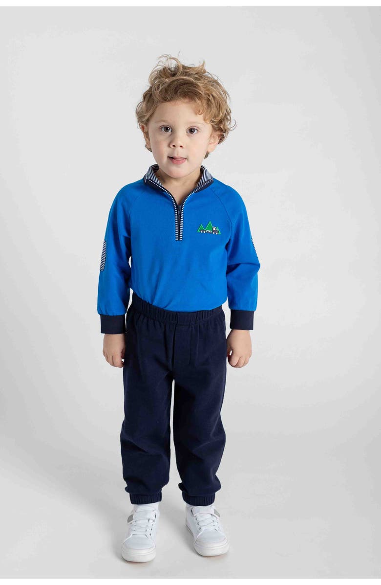 Florence Eiseman Knit Raglan 1/2 Zip Shirt With Train, Alternate, color, Blue