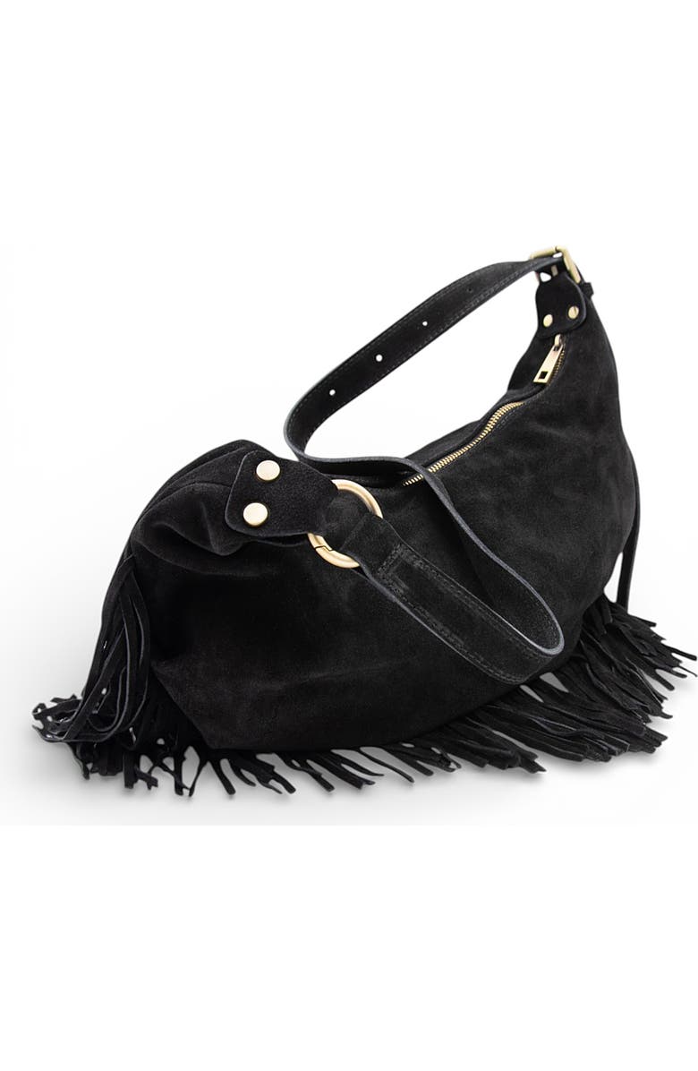 Bolsa Nova Dallas Suede Fringe Hobo, Alternate, color, Black