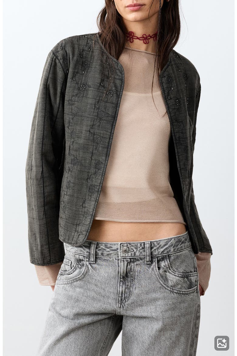Floral Embroidered Jacket, Main, color, CHARCOAL