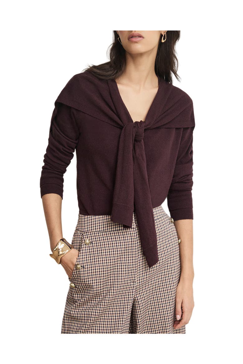 Scarf Detail Cardigan, Main, color, Burgundy
