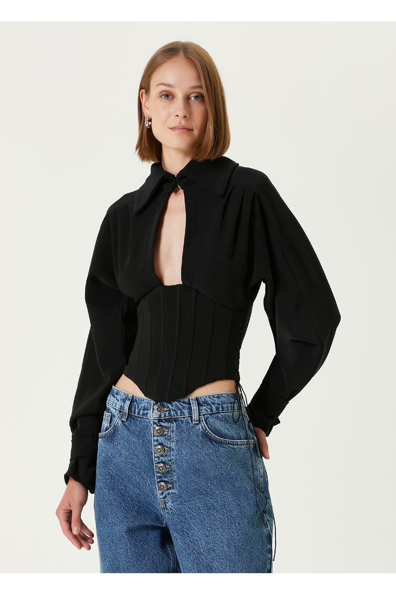 Wool Blend Your *Itch Corset Blouse, Alternate, color, BLACK