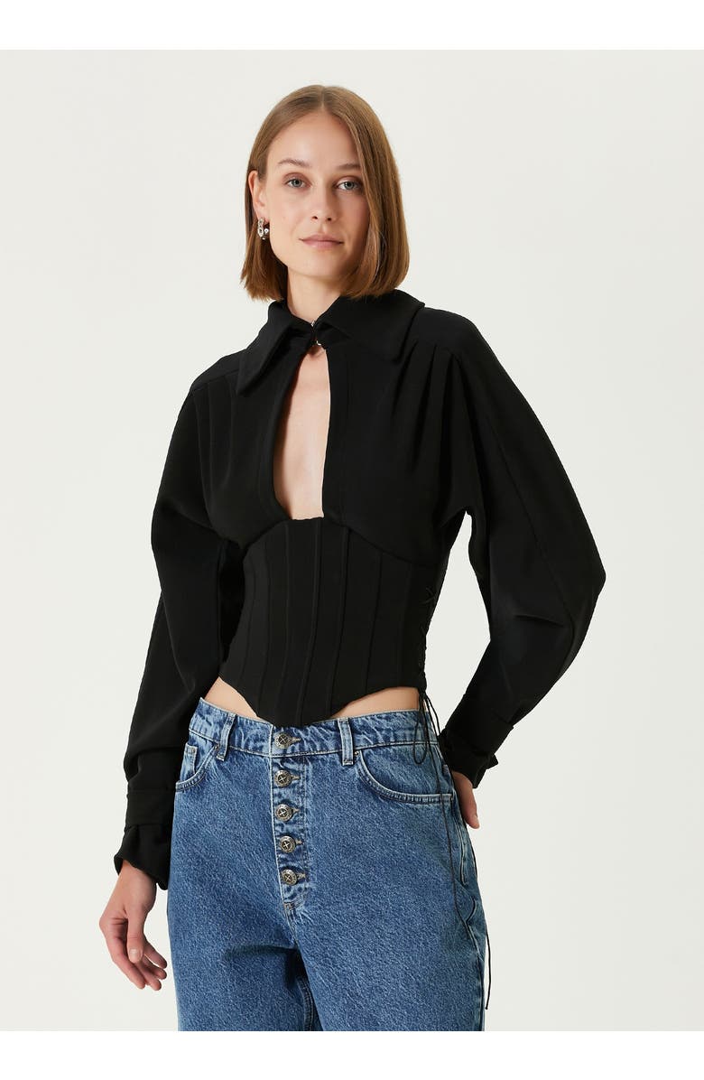 PCFG Wool Blend Your *Itch Corset Blouse, Alternate, color, Black