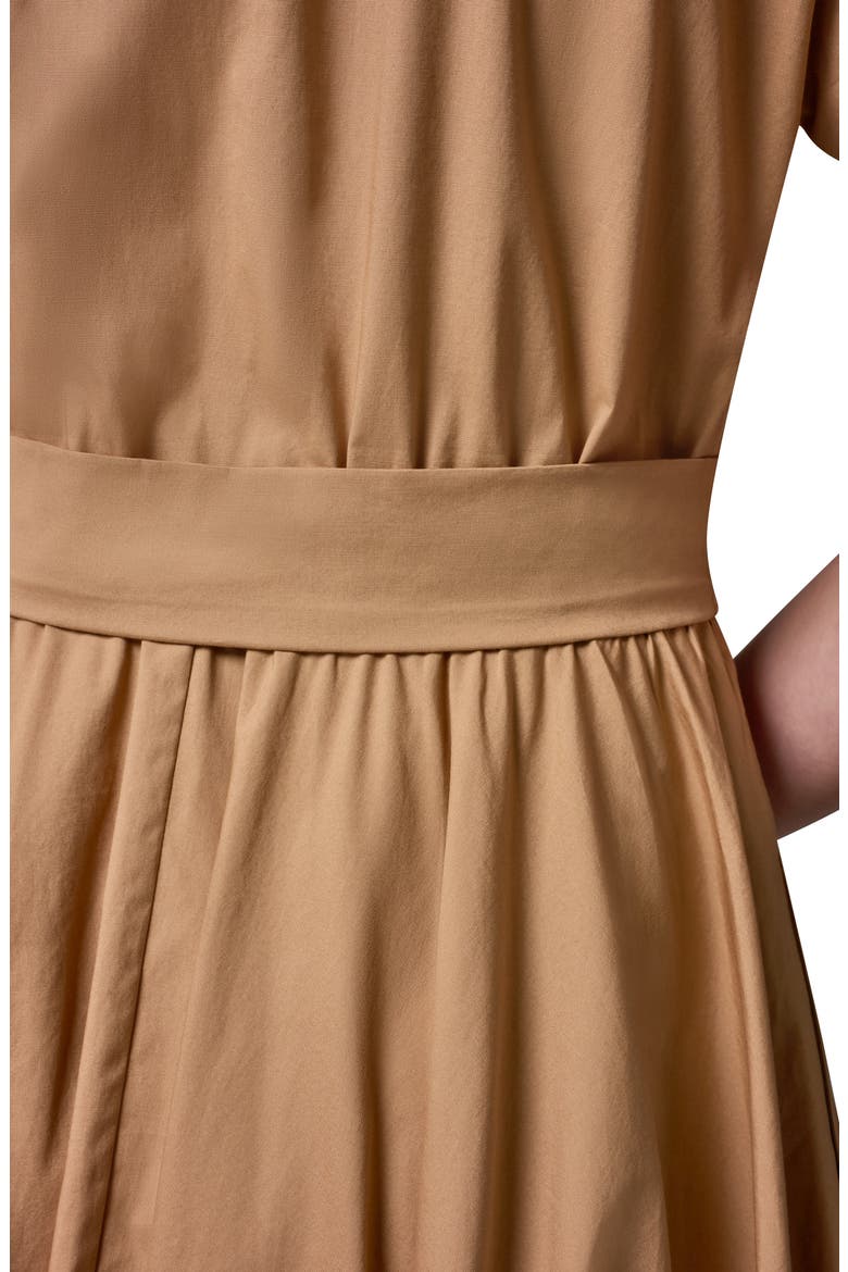 Tie Waist Short Sleeve Stretch Cotton Midi Shirtdress, Alternate, color, FAWN