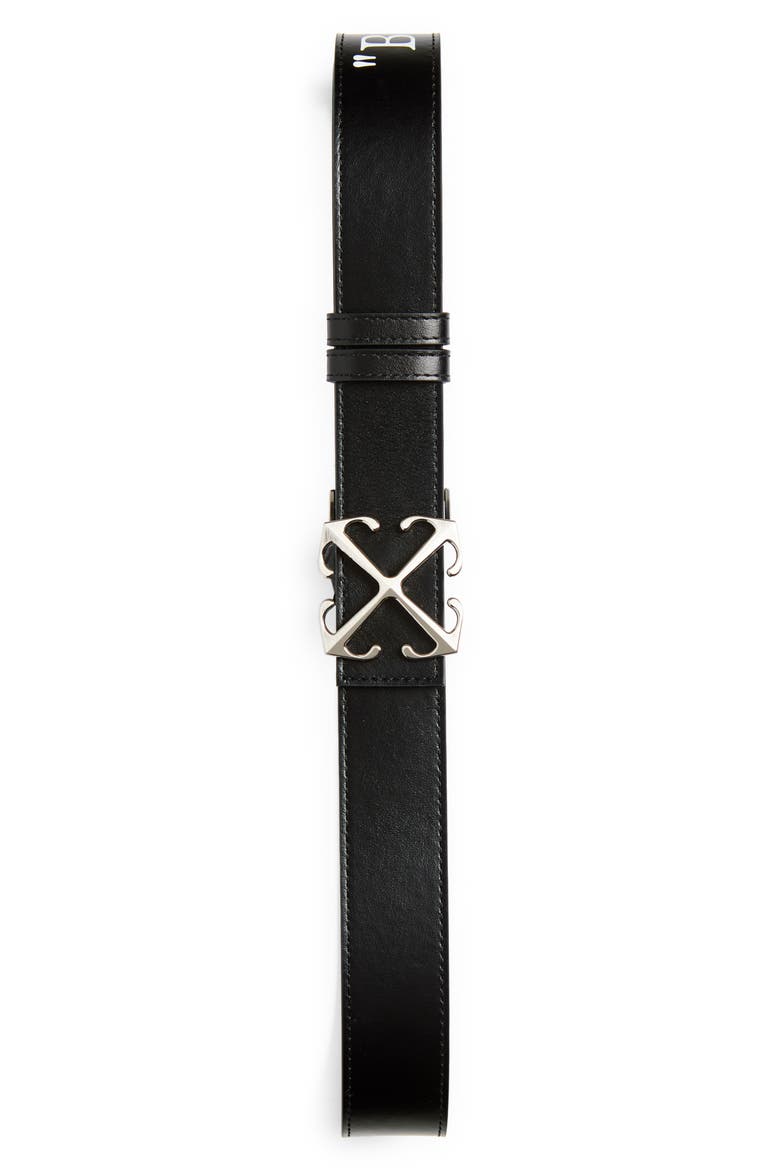 Arrow Quote Leather Belt, Main, color, BLACK - WHITE