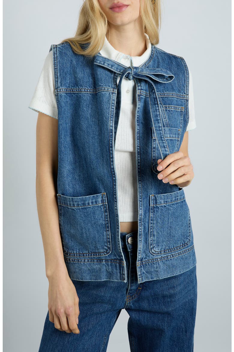 Milly Tie Front Denim Vest, Main, color, BLUE