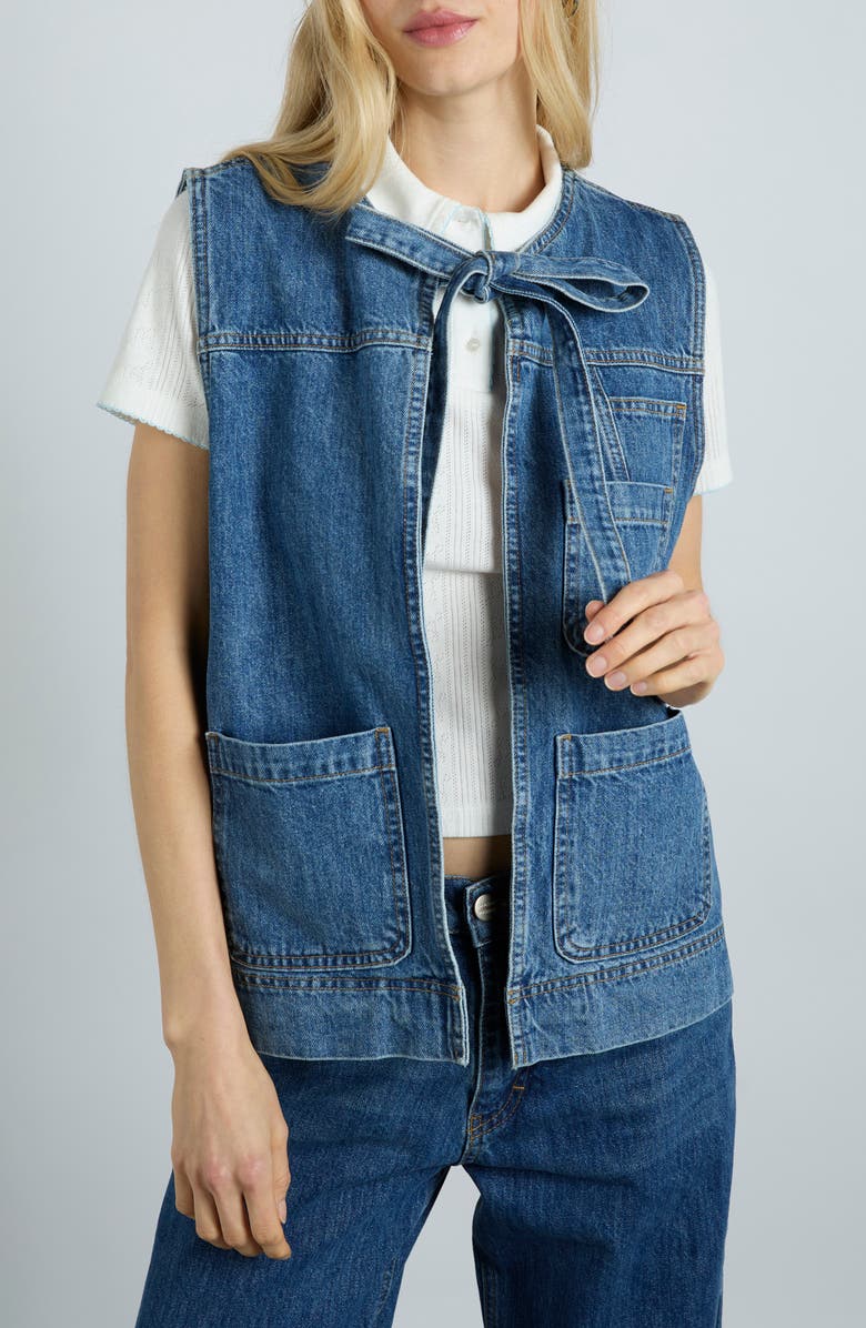 Damson Madder Milly Tie Front Denim Vest, Main, color,