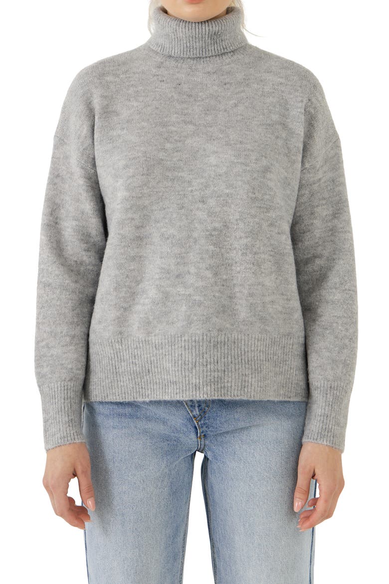 Notch Hem Turtleneck Sweater, Main, color, GREY