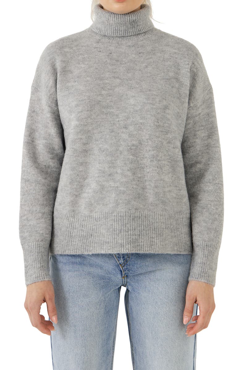 English Factory Notch Hem Turtleneck Sweater, Main, color, Grey
