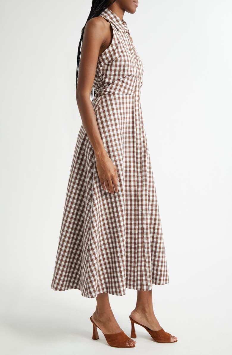 Veronica Beard Mackey Gingham Halter Neck Stretch Cotton Dress, Alternate, color, Light Chickory Dove