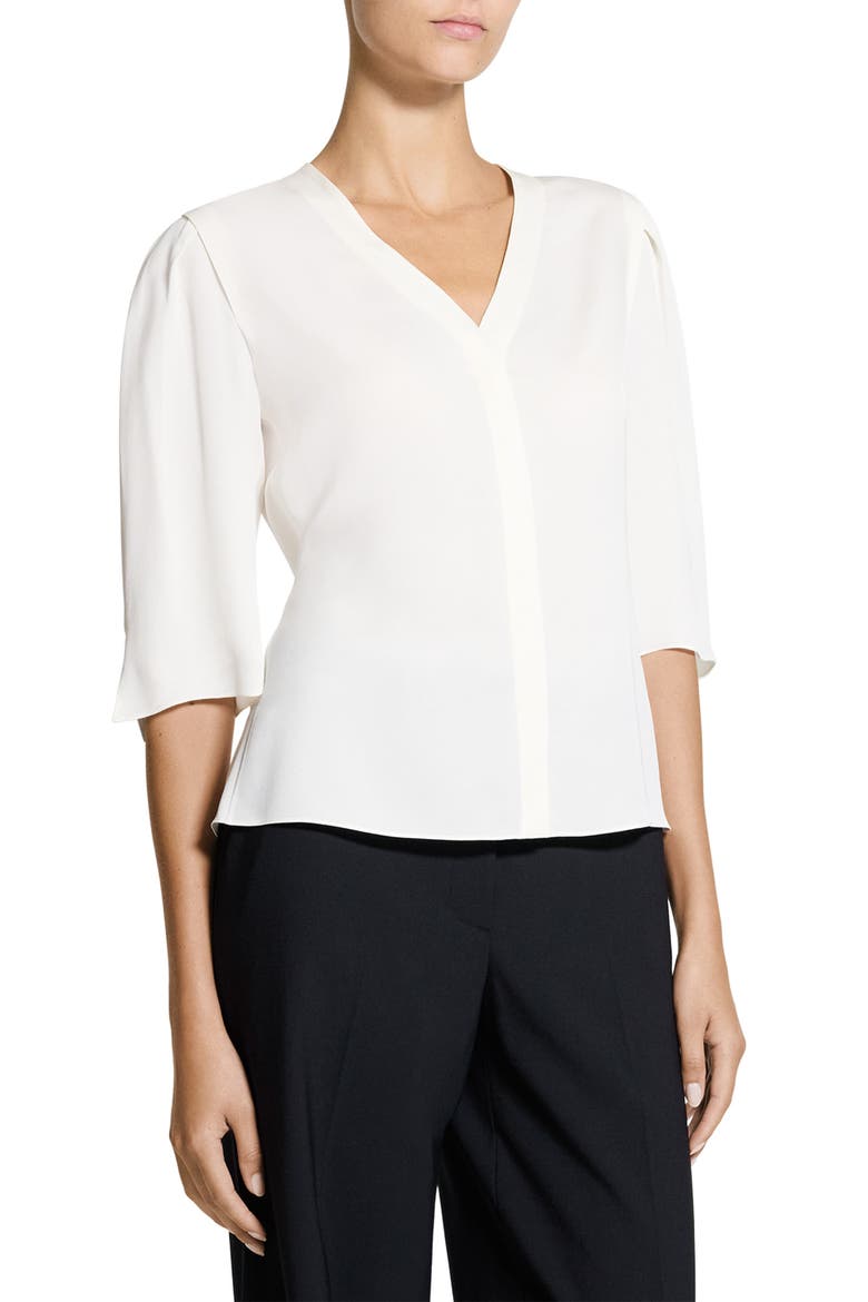 Round Sleeve Silk Button-Up Top, Alternate, color, IVORY