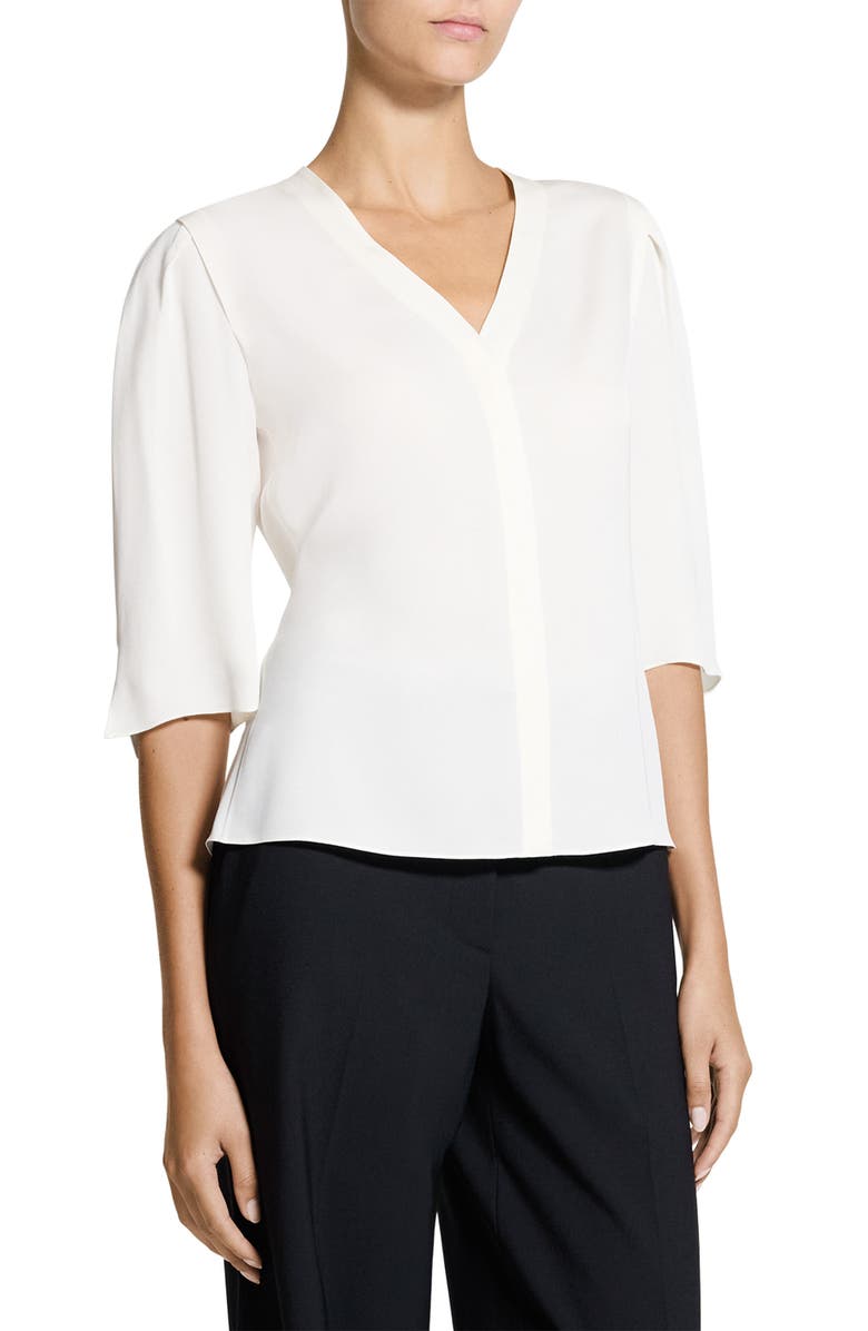 Theory Round Sleeve Silk Button-Up Top, Alternate, color, Ivory
