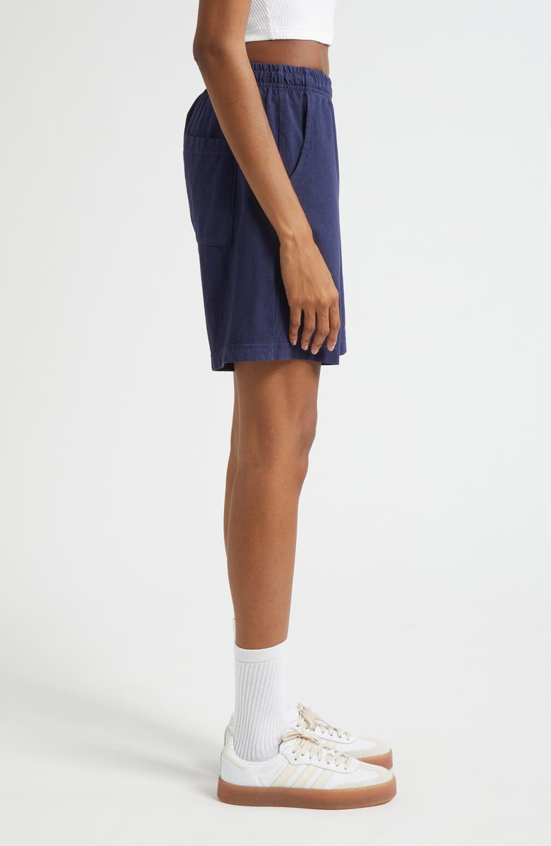 Sporty & Rich Serif Logo Graphic Gym Shorts, Alternate, color, Dark Navy