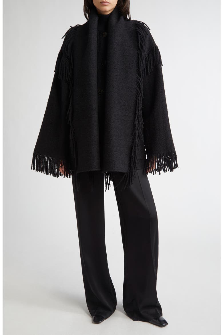 Double Face Wool Blend Scarf Jacket, Alternate, color, BLACK
