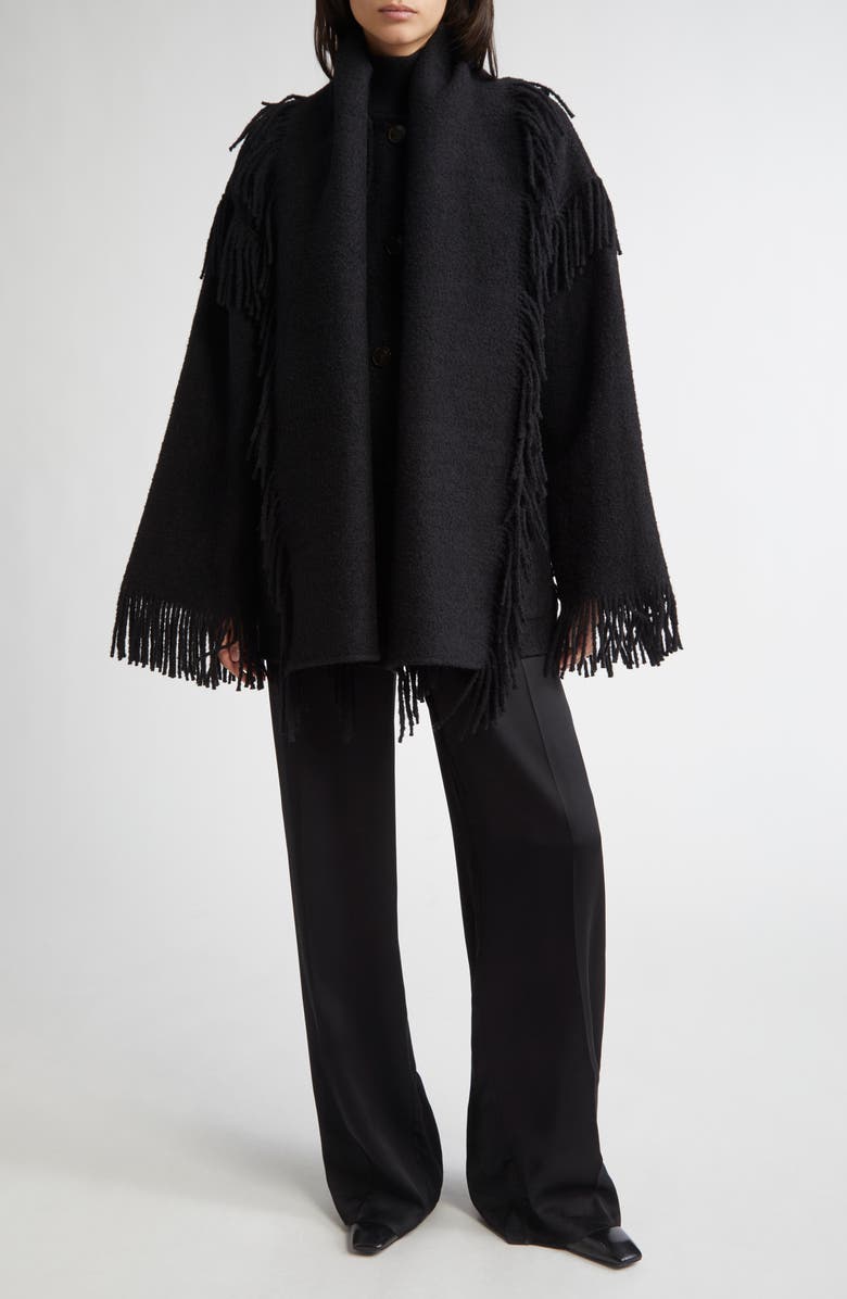 TOTEME Double Face Wool Blend Scarf Jacket, Alternate, color, Black