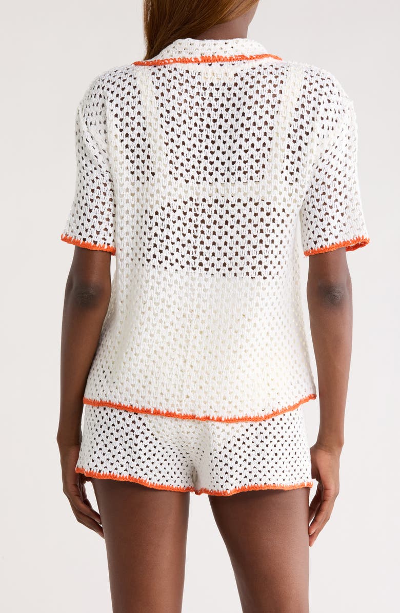 Elan Crochet Button-Up Cover-Up, Alternate, color, White