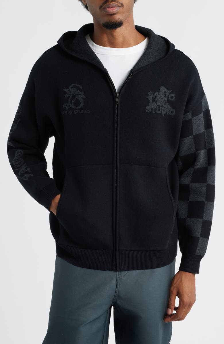 SANTO STUDIO Palermo Knit Cotton Zip Hoodie, Alternate, color, Black Black
