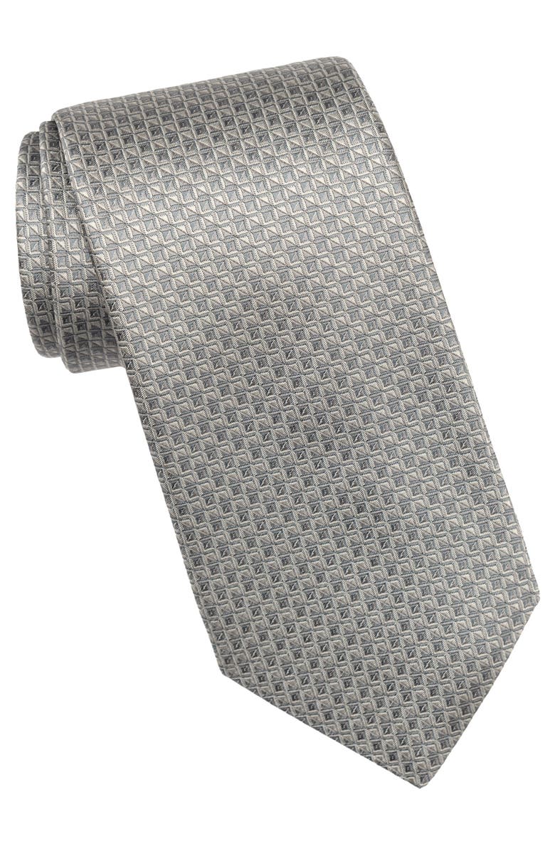 Elizabetta Brunelli - Extra Long Silk Jacquard Tie for Men, Main, color, Steel Grey