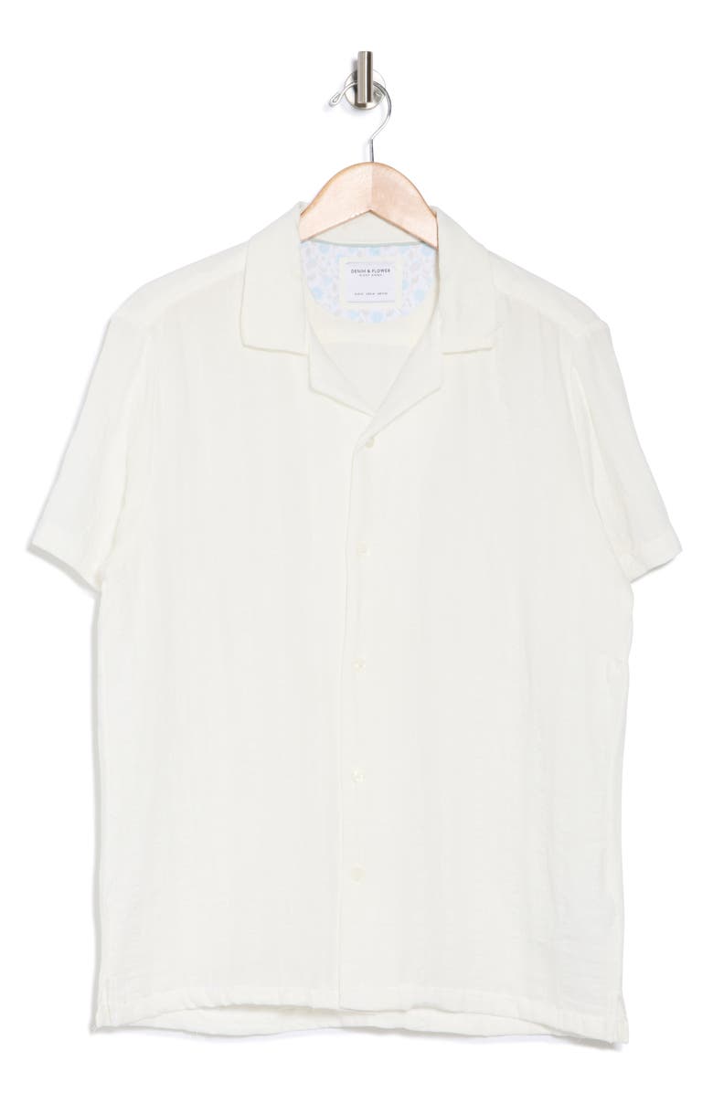 DENIM AND FLOWER Textured Short Sleeve Button-Up Shirt, Alternate, color, Off White