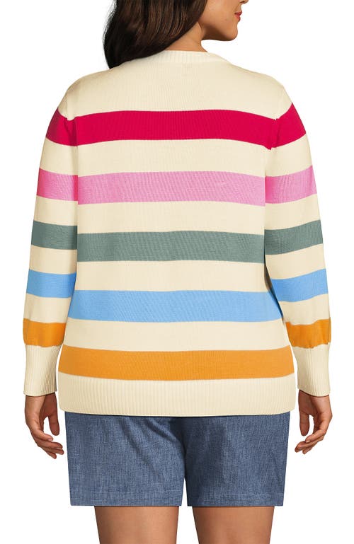 Lands' End Cotton Drifter Crew Neck Sweater In Fresh Ivory Multi Bold Stripe