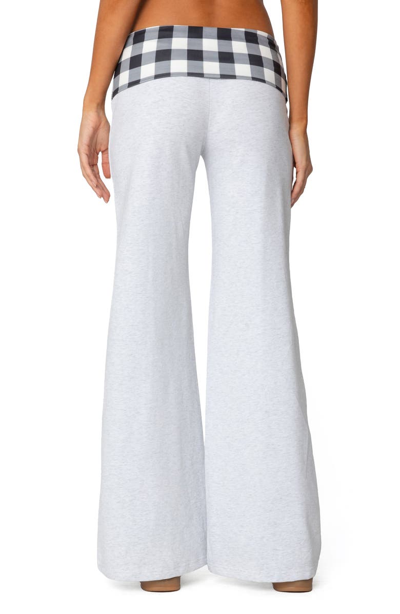 EDIKTED Beth Plaid Wide Leg Foldover Pants, Alternate, color, Light-Gray