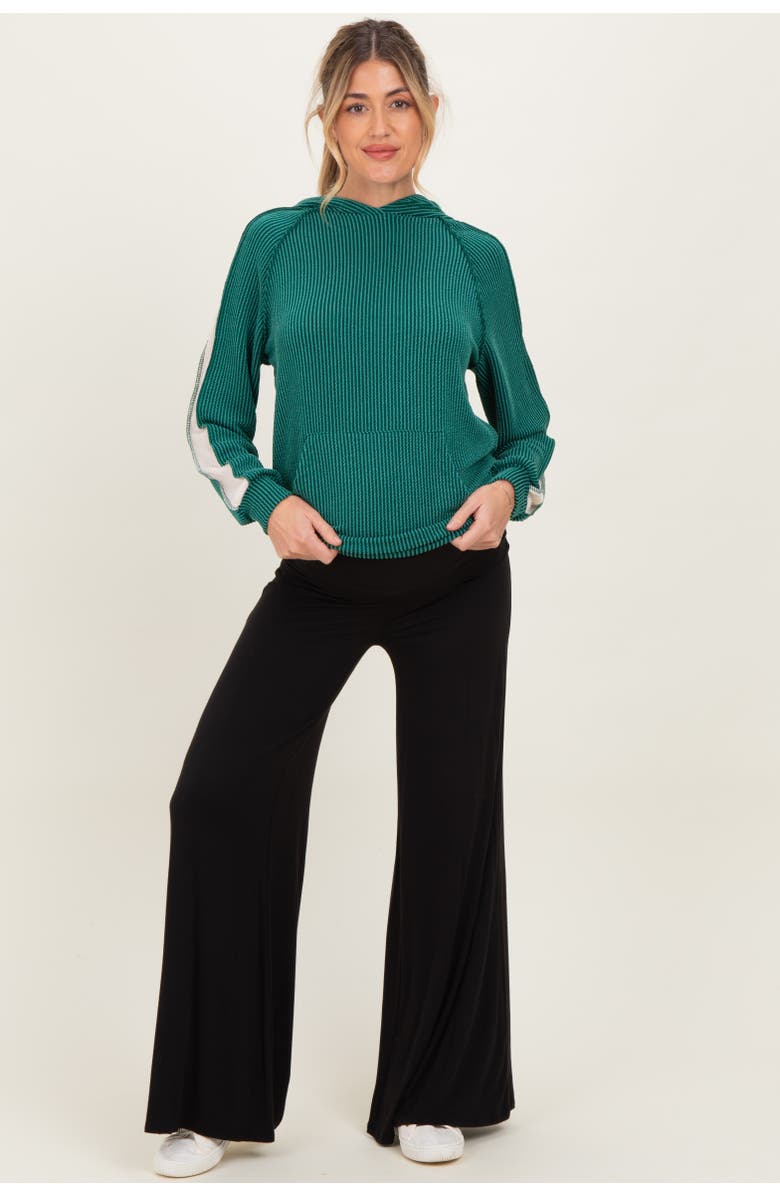 PinkBlush Fold Over Waist Wide Leg Lounge Pants, Alternate, color, Black