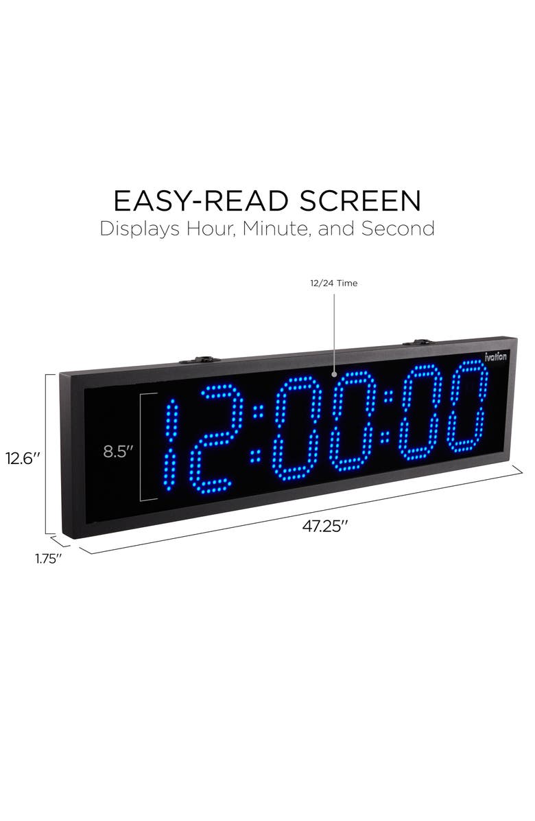 Ivation 48 Waterproof Outdoor Digital LED Clock with Auto Time Sync, Temperature & Date, Alternate, color, Blue