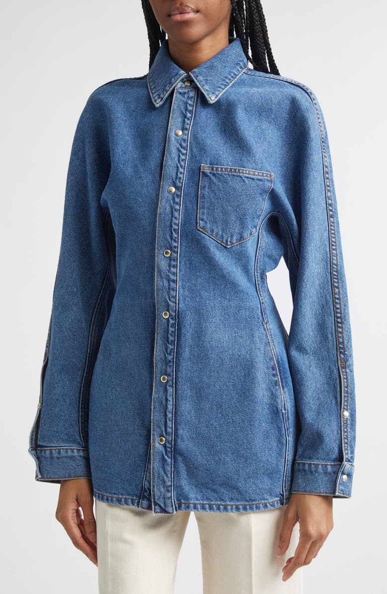 OSSOU Cinch Denim Shirt Jacket, Alternate, color, Horizon Wash