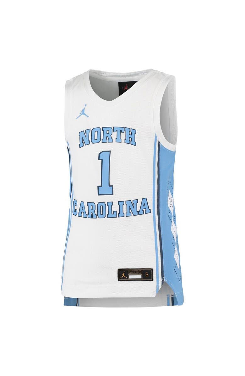 Jordan Brand Youth Jordan Brand #1 White North Carolina Tar Heels Team Replica Basketball Jersey, Alternate, color,