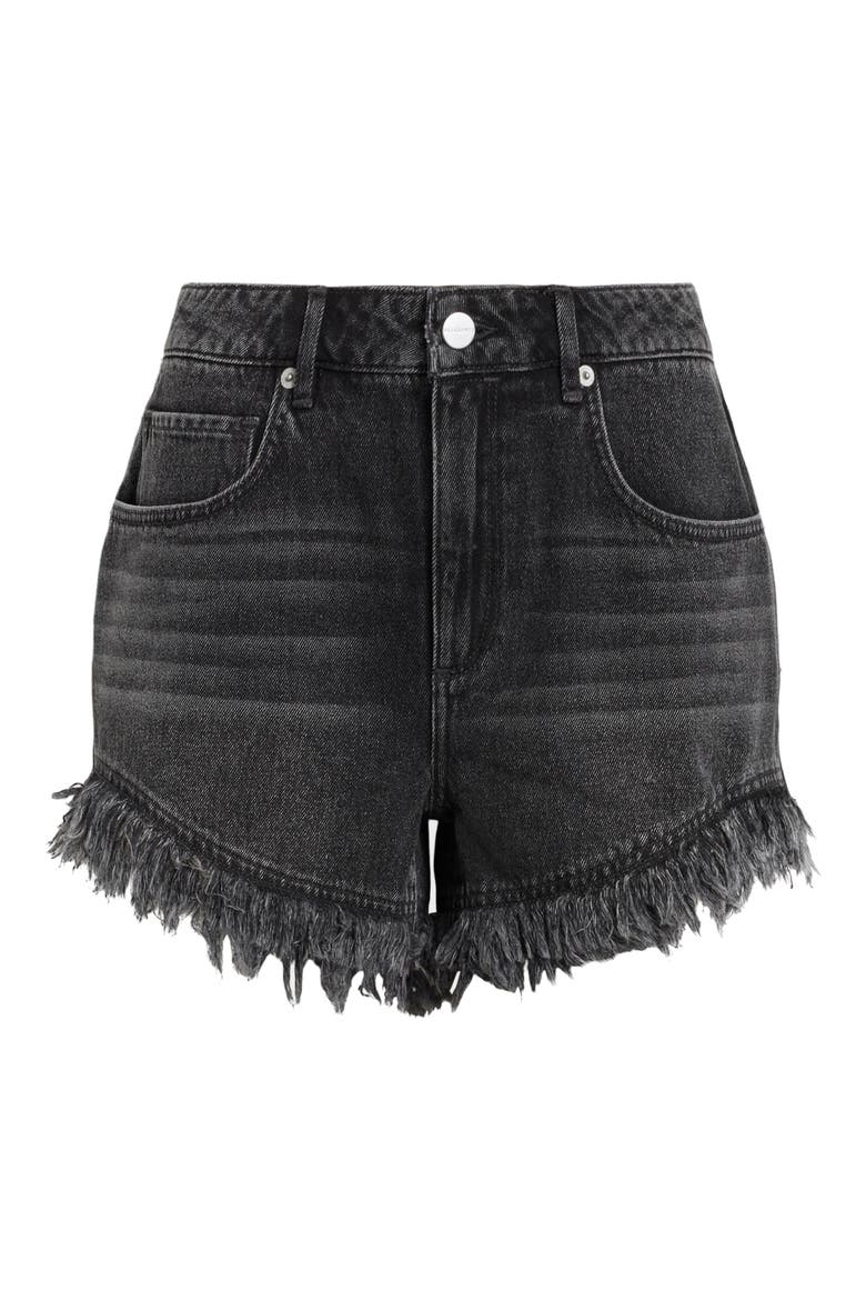 Astrid Frayed High Waist Denim Shorts, Alternate, color, WASHED BLACK