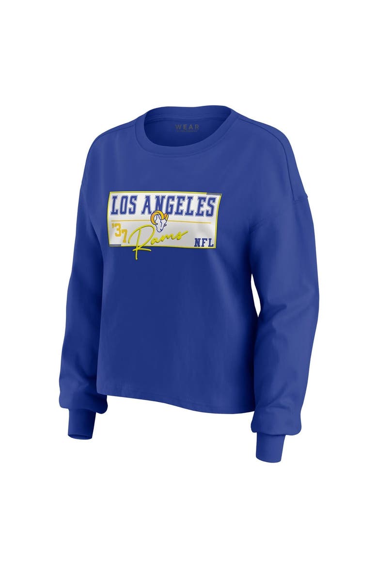 Women's WEAR by Erin Andrews Royal Los Angeles Rams Heavy Rugby Jersey Long Sleeve T-Shirt & Shorts Lounge Set, Alternate, color, Royal