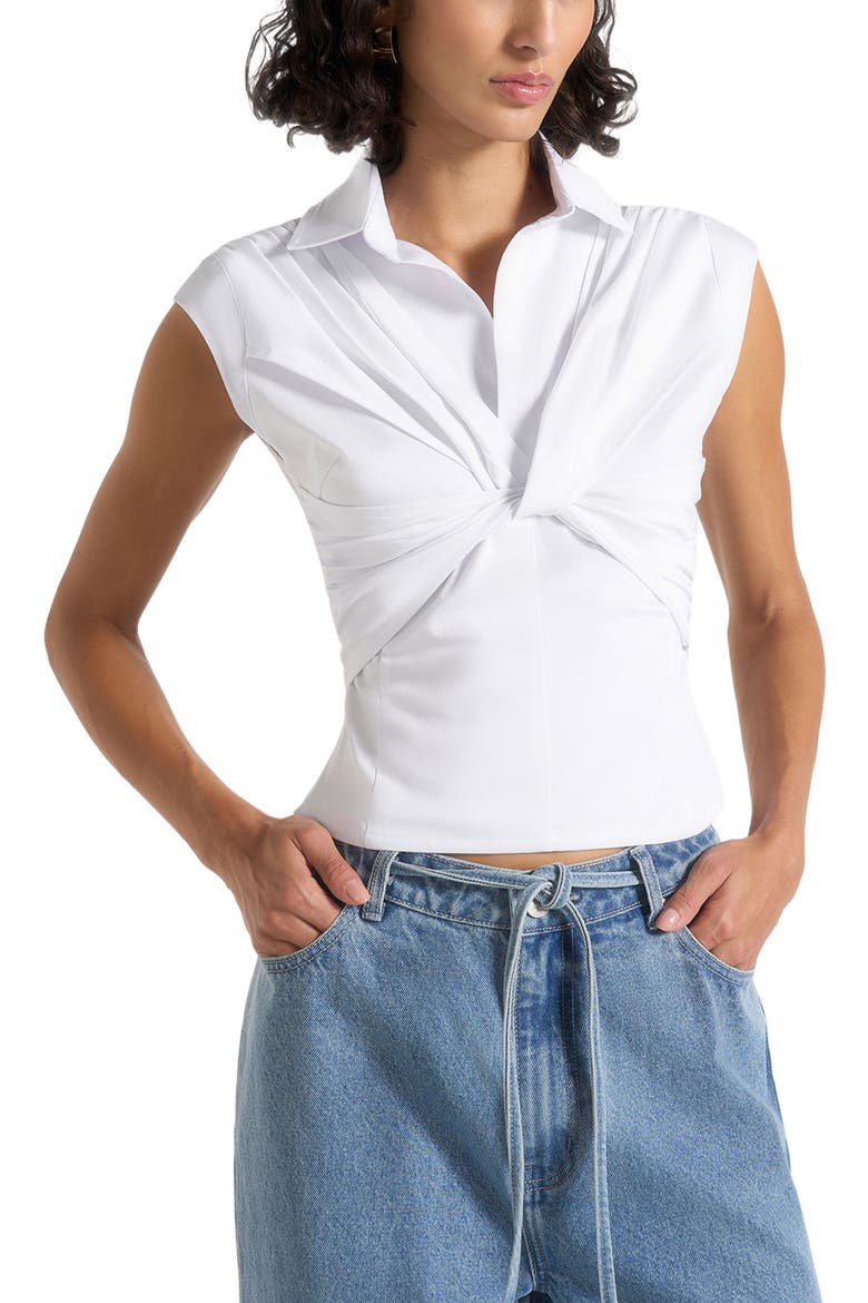 Yvette Knotted Front Sleeveless Shirt, Alternate, color, White