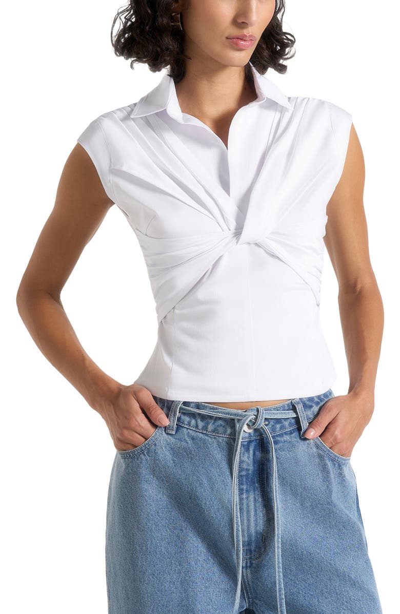 Manière De Voir Yvette Knotted Front Sleeveless Shirt, Alternate, color, White