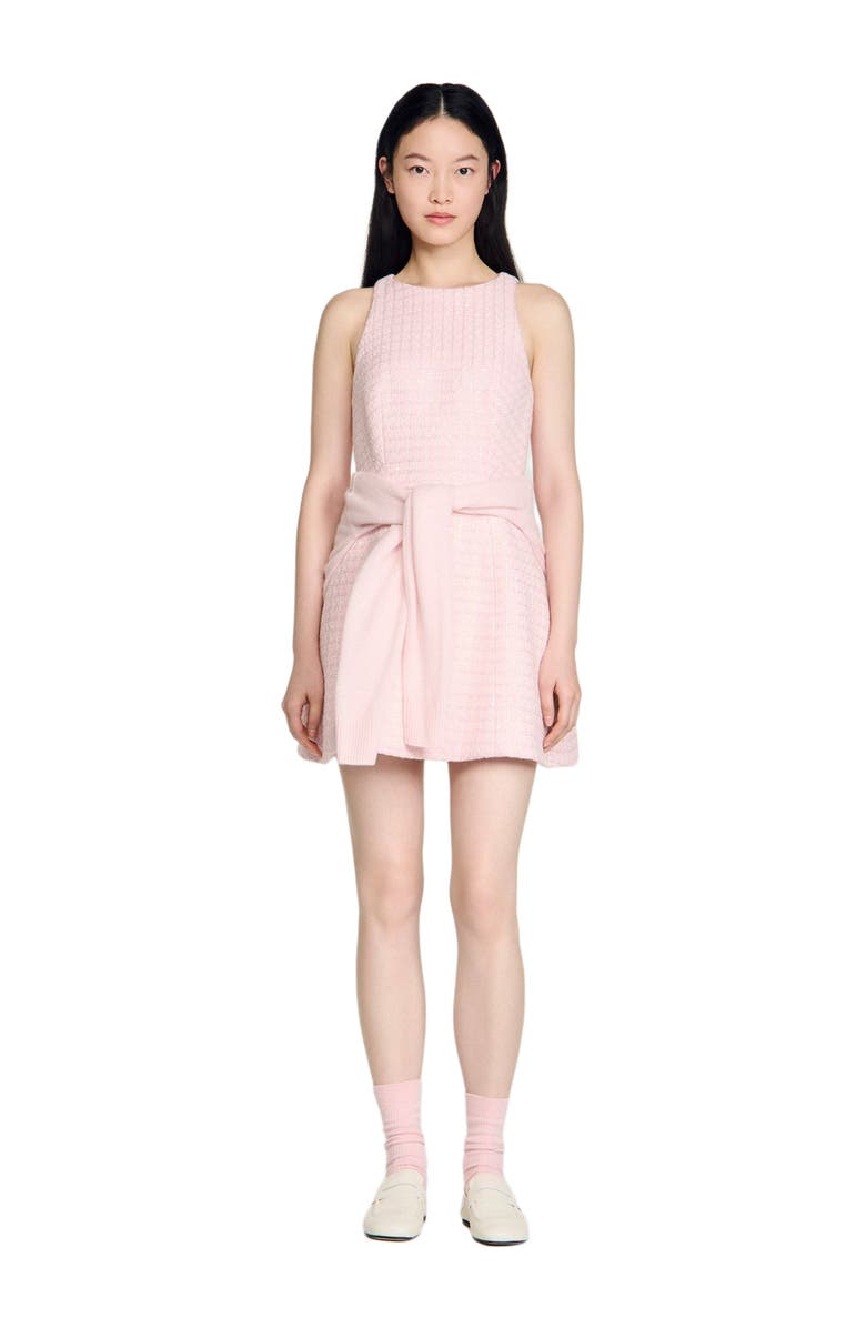 SANDRO Sequin tweed short dress, Alternate, color, Pink