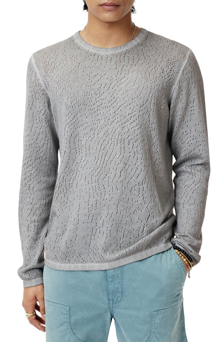 John Varvatos Camden Open Stitch Organic Cotton Sweater, Main, color, Smoked Pearl Grey