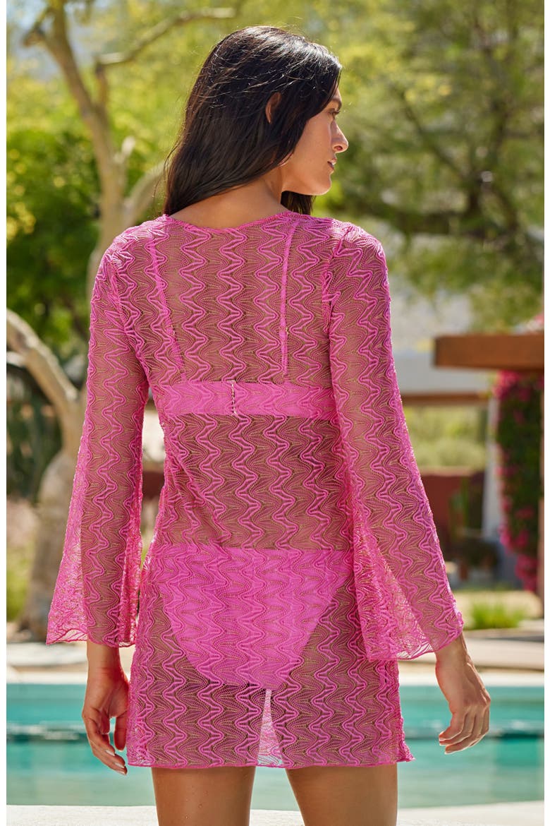Golden Riviera Long Sleeve Open Knit Cover-Up Tunic, Alternate, color, ROSE BERRY