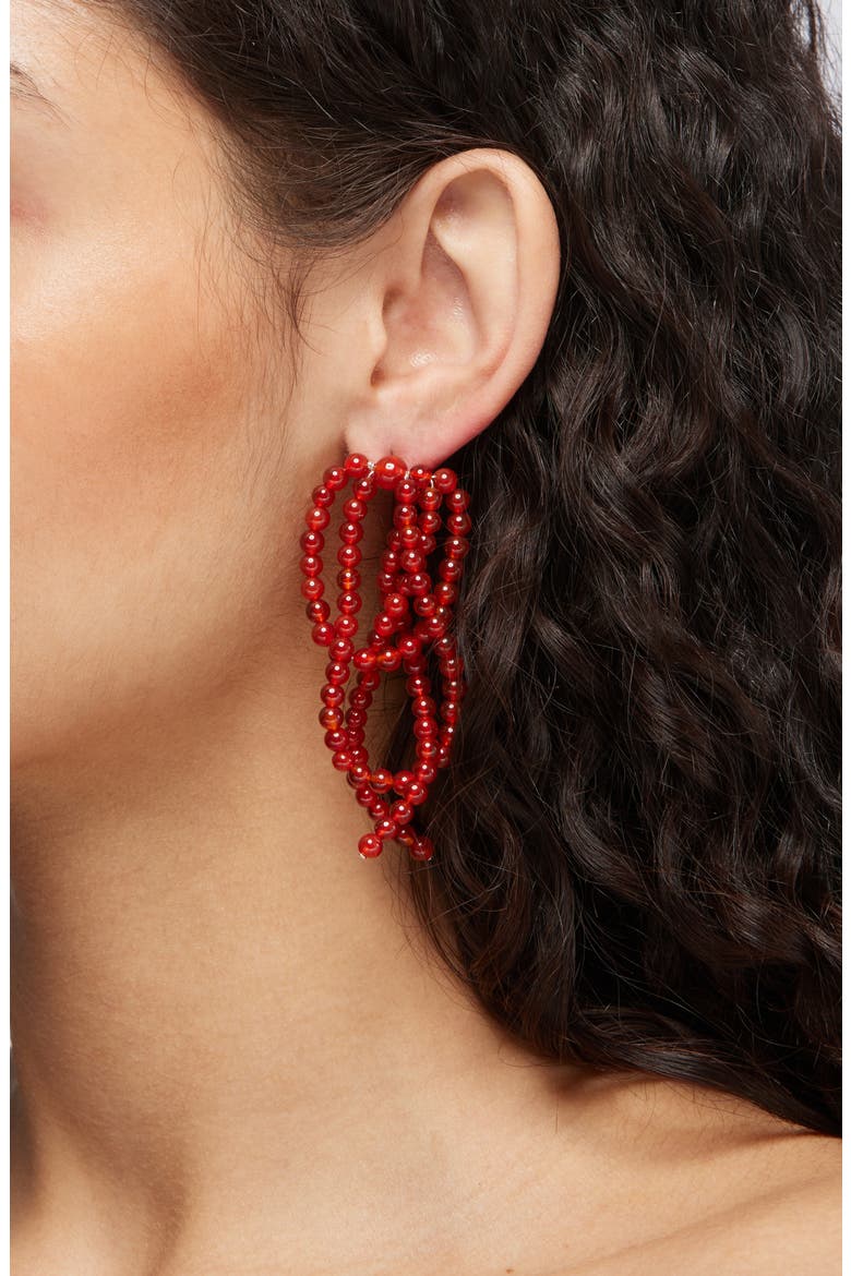 Beaded Agate Drop Earrings, Alternate, color, RED/ SILVER PLATED