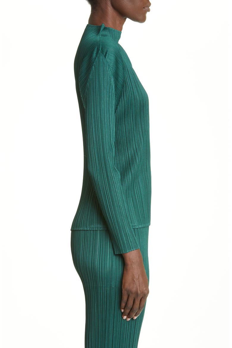 New Colorful Basics 3 Pleated Funnel Neck Top, Alternate, color, DARK GREEN