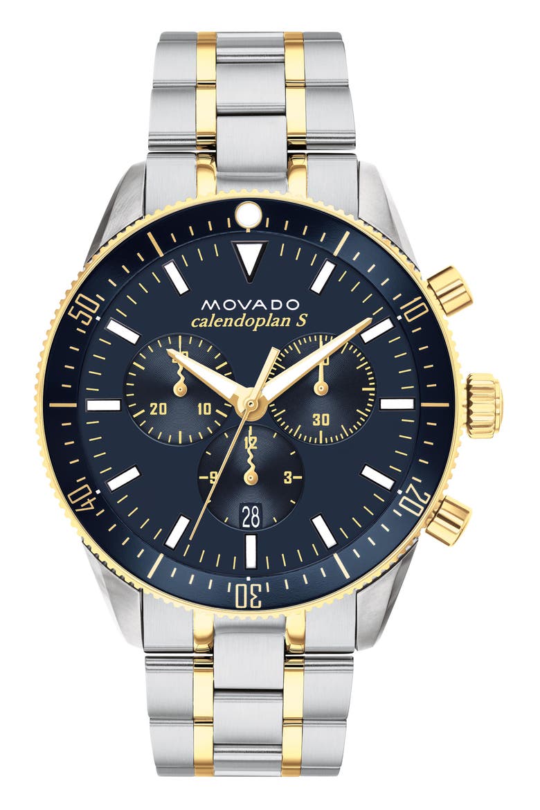 Heritage Calendoplan Chronograph Bracelet Watch, 42mm, Main, color, BLUE