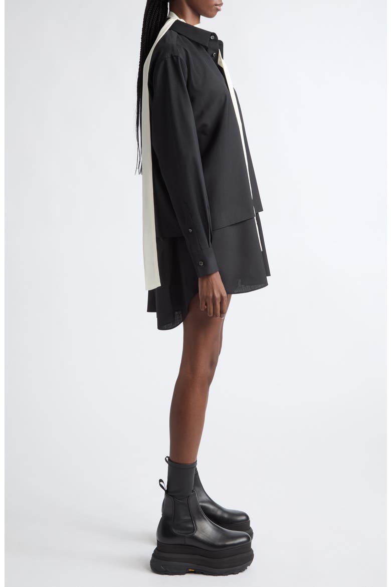 Long Sleeve Tiered Shirtdress, Alternate, color, BLACK