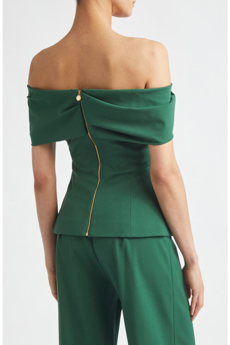 Draped Off the Shoulder Stretch Virgin Wool Top, Alternate, color, RACING GREEN